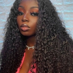 180% density Virgin Human Hair Deep Curly Lace Frontal Wig Natural Color