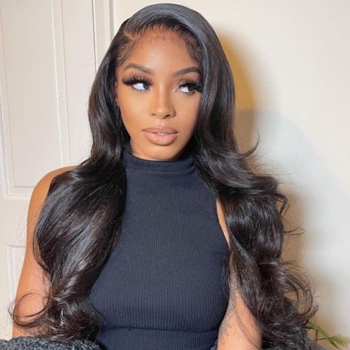 180% density Virgin Human Hair Straight Lace Frontal Wig Natural Color