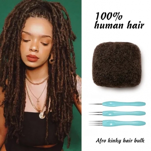 #4 Tight Afro Kinky Bulk Human Hair for Draedlock Extensions, Repair Locs, Twists and Braids