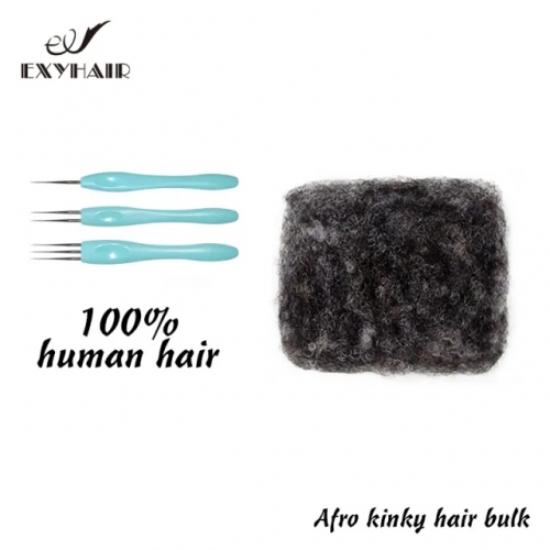 #Salt and Pepper Tight Afro Kinky Bulk 100% Human Hair for Ideal to Make/ Repair Afro Hair Braids, Dreadlocks Extension, Afro Twist, with Crochet Hook