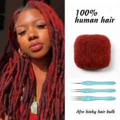 #RED Color  Tight Afro Kinky Bulk Human Hair for Draedlock Extensions, Repair Locs, Twists and Braids