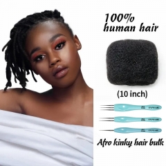 10 inch Best Selling Tight Afro Kinky Bulk Human Hair for Dreadlocks Twisting and Braiding, Afro Twist, with Crochet Hook