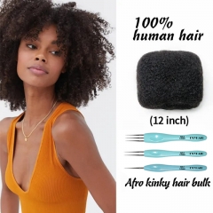 12 inch Tight Afro Kinky Bulk 100% Human Hair for Ideal to Make/ Repair Afro Hair Braids, Dreadlocks Extension, Afro Twist, with Crochet Hook