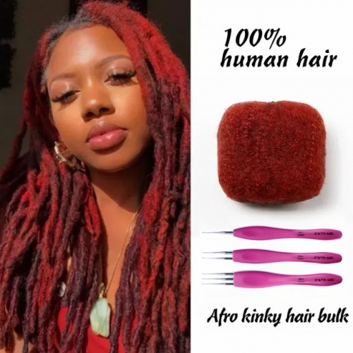 #RED Color Tight Afro Kinky Bulk Human Hair for Draedlock Extensions, Repair Locs, Twists and Braids