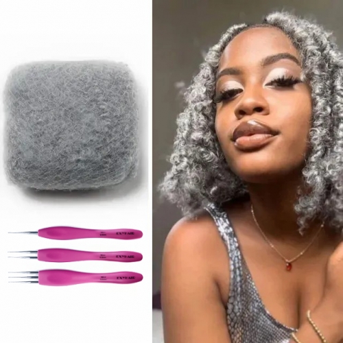 #Grey Tight  Afro Kinky Bulk 100% Human Hair for Ideal to Make/ Repair Afro Hair Braids, Dreadlocks Extension, Afro Twist, with Crochet Hook