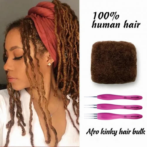 #33 Tight Afro Kinky Bulk 100% Human Hair for Ideal to Make/ Repair Afro Hair Braids, Dreadlocks Extension, Afro Twist