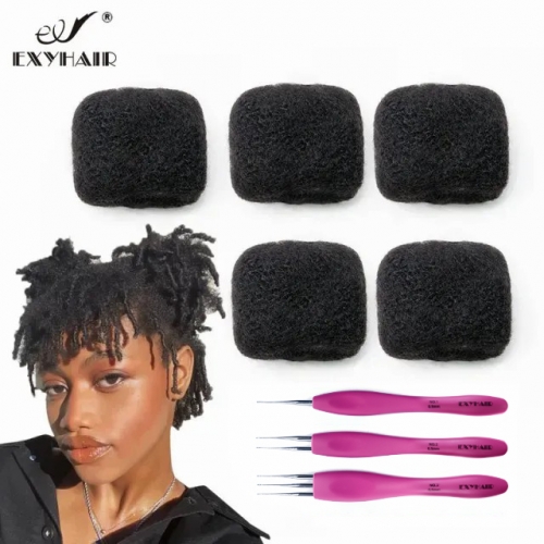 5 Packs 150g Tight  Afro Kinky Bulk Human Hair for Dreadlocks Twisting and Braiding with Crochet Hook