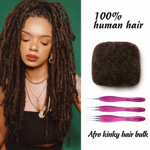 #4 Tight Afro Kinky Bulk Human Hair for Draedlock Extensions, Repair Locs, Twists and Braids