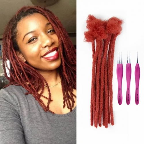 #Red Crochet Dreadlock Extensions 100% Human Hair (Free crochet hook + Free shipping)