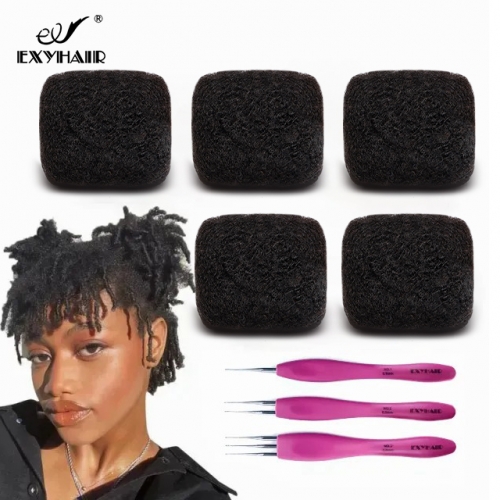 5 Packs 150g Tight  Afro Kinky Bulk Human Hair for Dreadlocks Twisting and Braiding with Crochet Hook