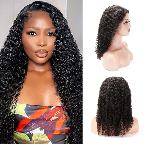 180% Density Top Quality Virgin Human Hair Jerry Curly Lace Frontal Wigs Natural Color