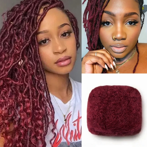 #Aubergine (burgundy) Tight Afro Kinky Bulk Human Hair for Draedlock Extensions, Repair Locs, Twists and Braids, with Crochet Hook