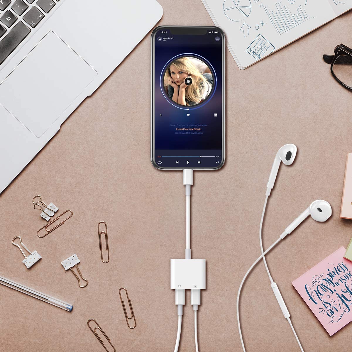 Headphone Adapter for iPhone 11 pro 3.5mm,Jack Adapter Dual Ports