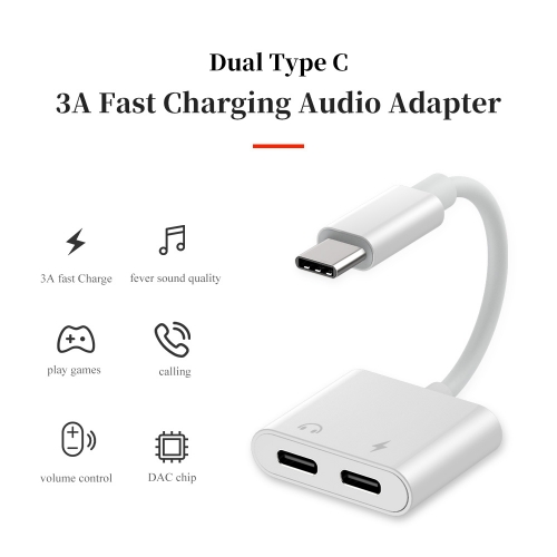2 in 1 Dual Lightning Adapter & Splitter, Adapter Dual Converter Cable Headphone Music+Charge+Call+Volume Control Compatible for Google (white)