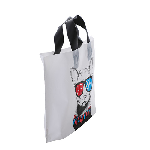 Professional Manufacture biodegradable black Plastic Shopping Bag gold handle with Own Logo