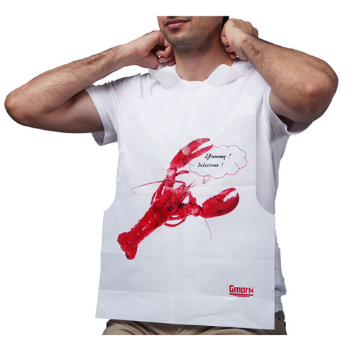 Factory Custom Printed Lobster Crab Sea Food Bib Dinning Apron Disposable Plastic Restaurant Bib