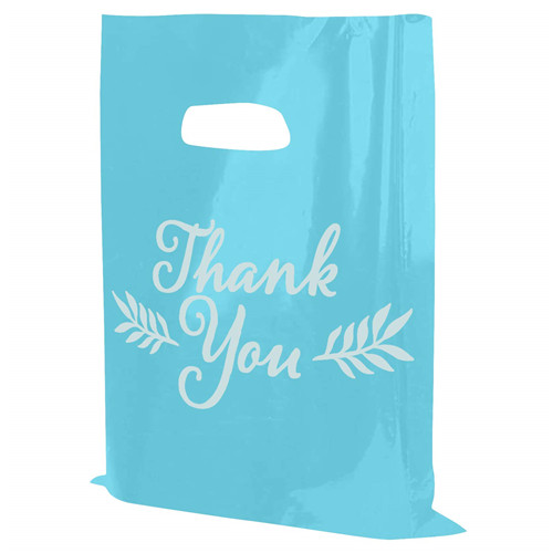 Thank You 5 Line Buff Blue Print Shopping Bags – ANS Plastics Corp.