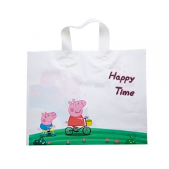 Custom Printed Large Logo Hard Loop Handle Ldpe Luxury Shopping Bag Take Out Bag