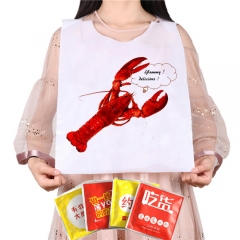 Custom Printed Waterproof Restaurant Adult Seafood Poly Disposable PE Plastic Lobster Apron Bib