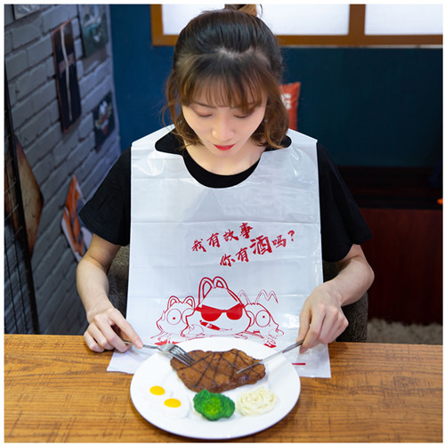 Custom Printed Waterproof Restaurant Adult Seafood Poly Disposable PE Plastic Lobster Apron Bib