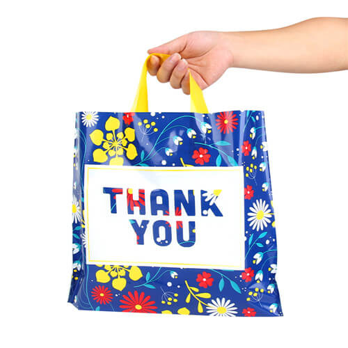 Custom Logo Design Eco Friendly Thank You Shopping Carrying Plastic Tote Bag For Clothes Cosmetics Packaging