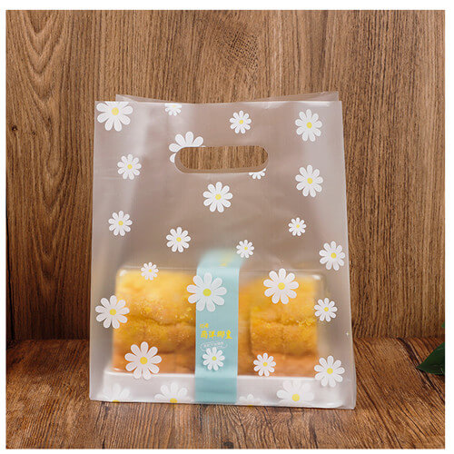 Promotion Bread Storage Accept Gravure Printing Plastic Side Gusset Bag Frosted Die Cut Handle Take Out Bag