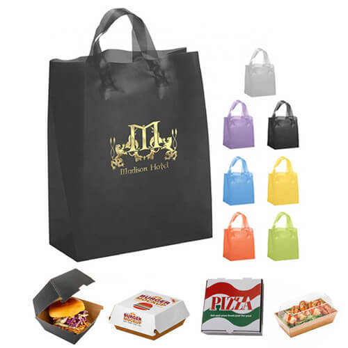Free Sample Plastic Food Service Take Out Bag Custom Gift Bulk Takeaway Plastic Bags With Handle