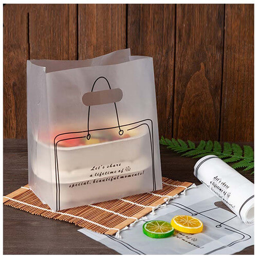 Factory Custom Die Cut Punching Patch Handle Plastic Takeaway Bag Food Industry Service Restaurant To Go Take Out Carry Bags