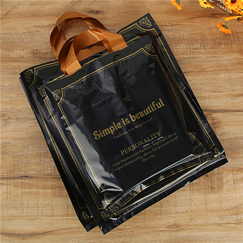 Custom Brand Large Plastic Eco Friendly Carry Handle Waterproof Bag Customized Size Logo Black Plastic Bags In Stock