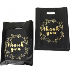 Wholesale High Quality Thank You Design Printed Ldpe Die Cut Handle Black Plastic Bags 25X35cm