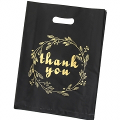 Custom Logo Thank You Die Cut Handle Shopping Bags Boutique Store Clothes Shoes Carry Bag Merchandise Black Plastic Bags