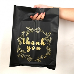 Wholesale High Quality Thank You Design Printed Ldpe Die Cut Handle Black Plastic Bags 25X35cm