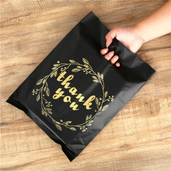 Custom Logo Thank You Die Cut Handle Shopping Bags Boutique Store Clothes Shoes Carry Bag Merchandise Black Plastic Bags