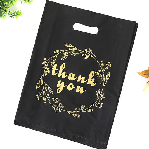 Custom Logo Thank You Die Cut Handle Shopping Bags Boutique Store Clothes Shoes Carry Bag Merchandise Black Plastic Bags