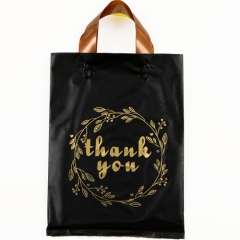 Custom Wholesale Business Thank You Black Plastic Bags 50 Pack With Soft Loop Handle Thank You Shopping Bags For Boutique