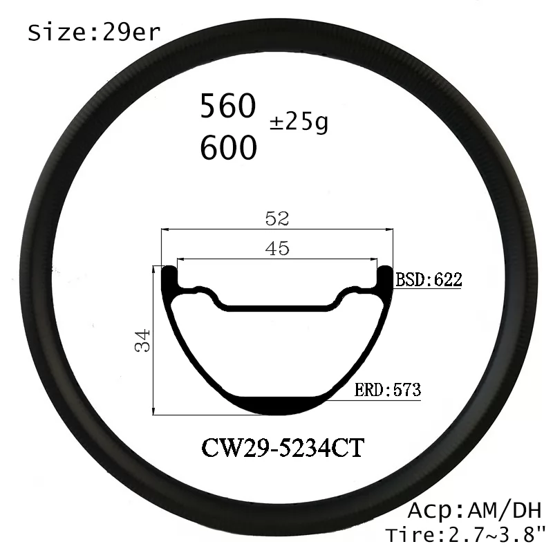 |CW29-5234CT|online hot carbon wheel  handcraft building 29 inch MTB rim 52X34mm mountain cycling hookless clincher and tubeless compatible XC/AM/DH