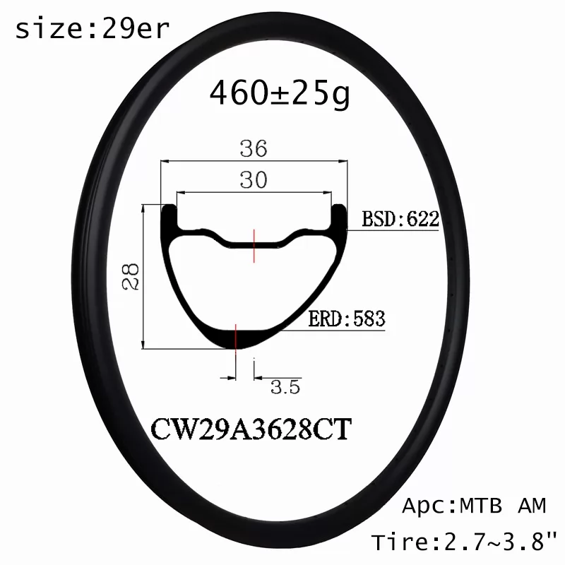 |CW29A3628CT| No tax way shipping to European country France light bicycle carbon rims asymmetry 29er 36mm wide 28mm depth mountain wheel clincher tub