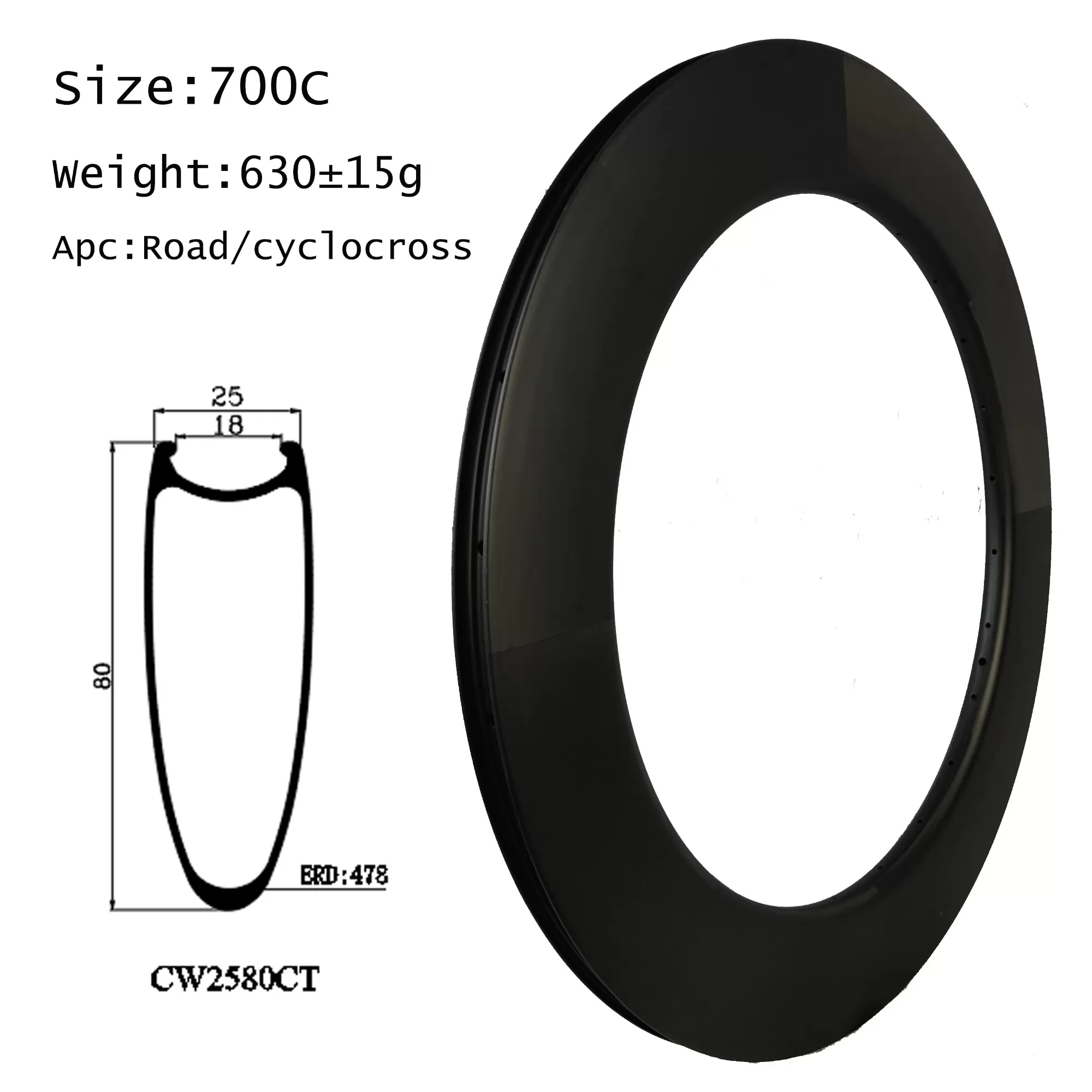 |CW25-80C/T/CT| Carbon bike rims 80mm depth 25mm width clincher/tubular/tubeless compatible for road/track bike cyclocross cycling composite material