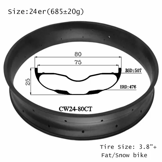 |CW24-80CT| 24 inch min small carbon fat bike rim 80x25mm clincher tubeless hookless snowy ground ride best sell to Danmark,Sweden European countries