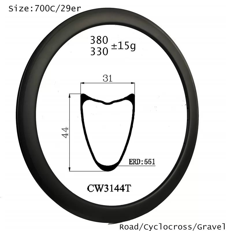 |CW3144T/C/CT| New arrival all road carbon bike wheel rims 31mm width 44mm depth wider stronger cycling V brake/disc brake