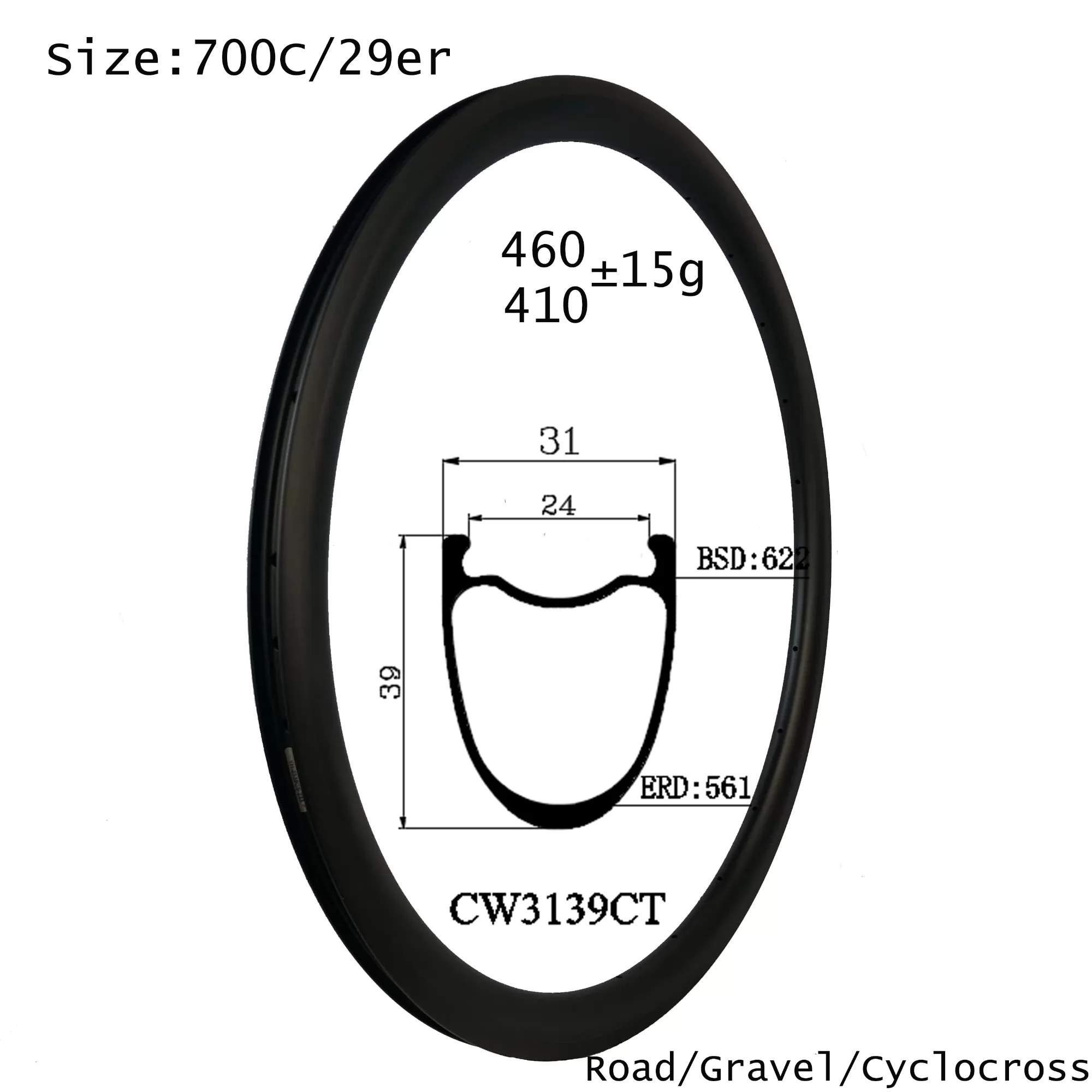 |CW3139T/C/CT| New design 700C all road carbon bike rims tubular/clincher/tubeless tire 31mm width 39mm depth mountain wheel