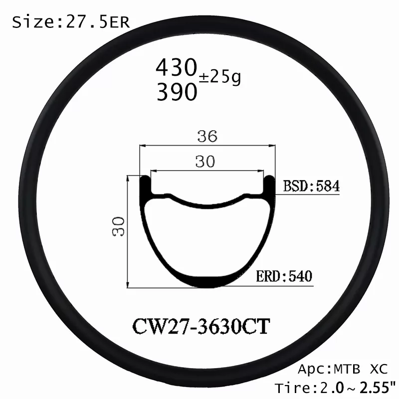 |CW27-3630CT| carbon aero wheel reviews nice 27er MTB rims 36X30mm mountain bicycle hookless clincher and tubeless compatible XC/AM version