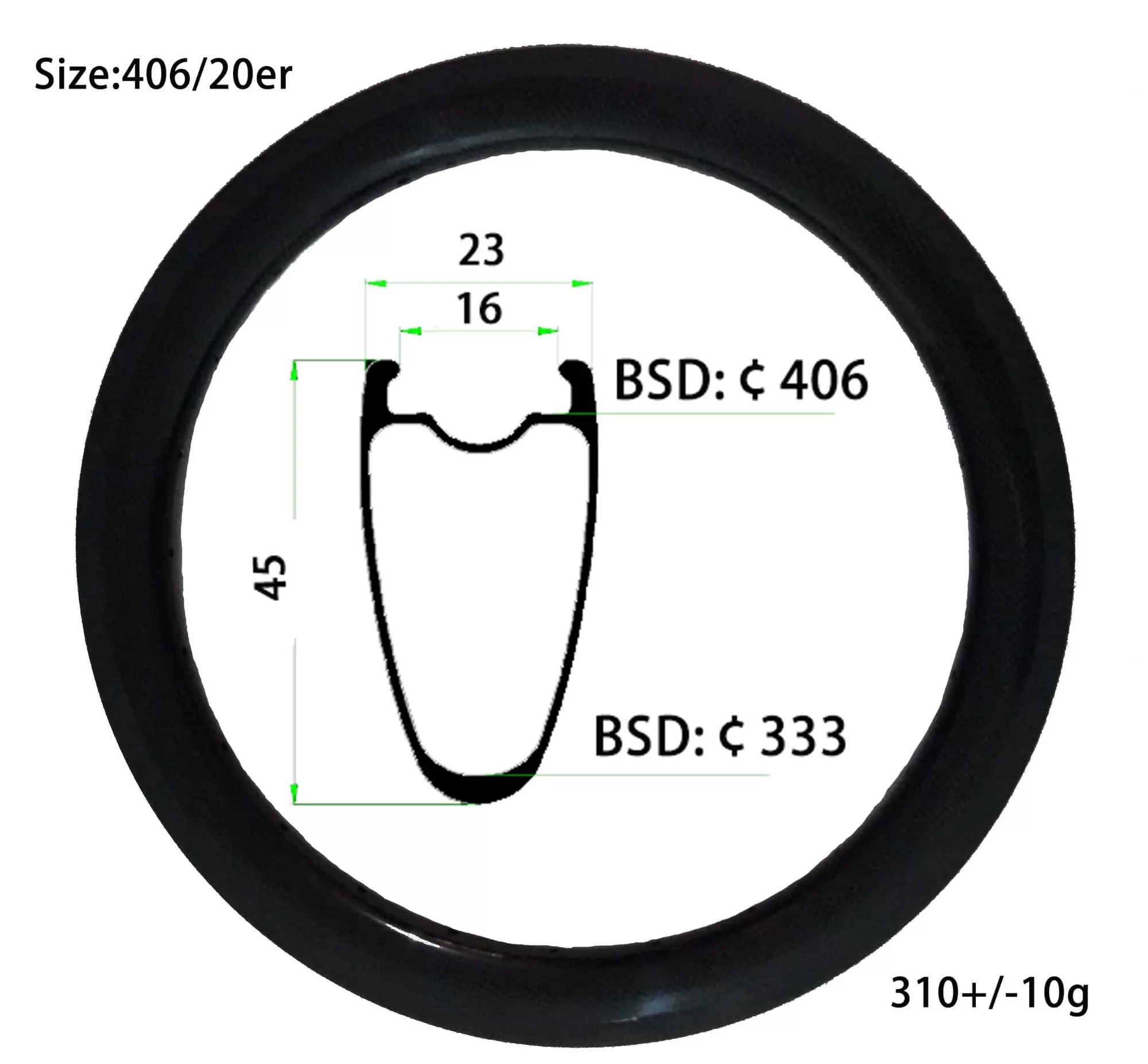|CW406-45CT| Carbon fiber 20"/406 23mm width 45mm depth BMX cincher tubeless compatible rim V brake/Disc brake both acception