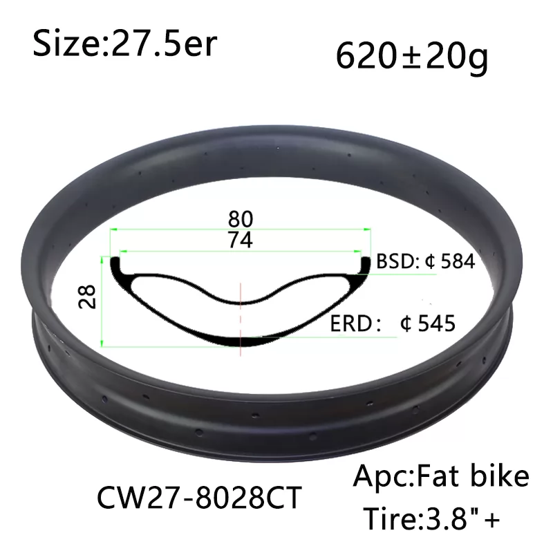 |CW27-8028CT| 27.5er full carbon fatbike rims 80mm width 28mm depth clincher tubuless tires light weight 620g only