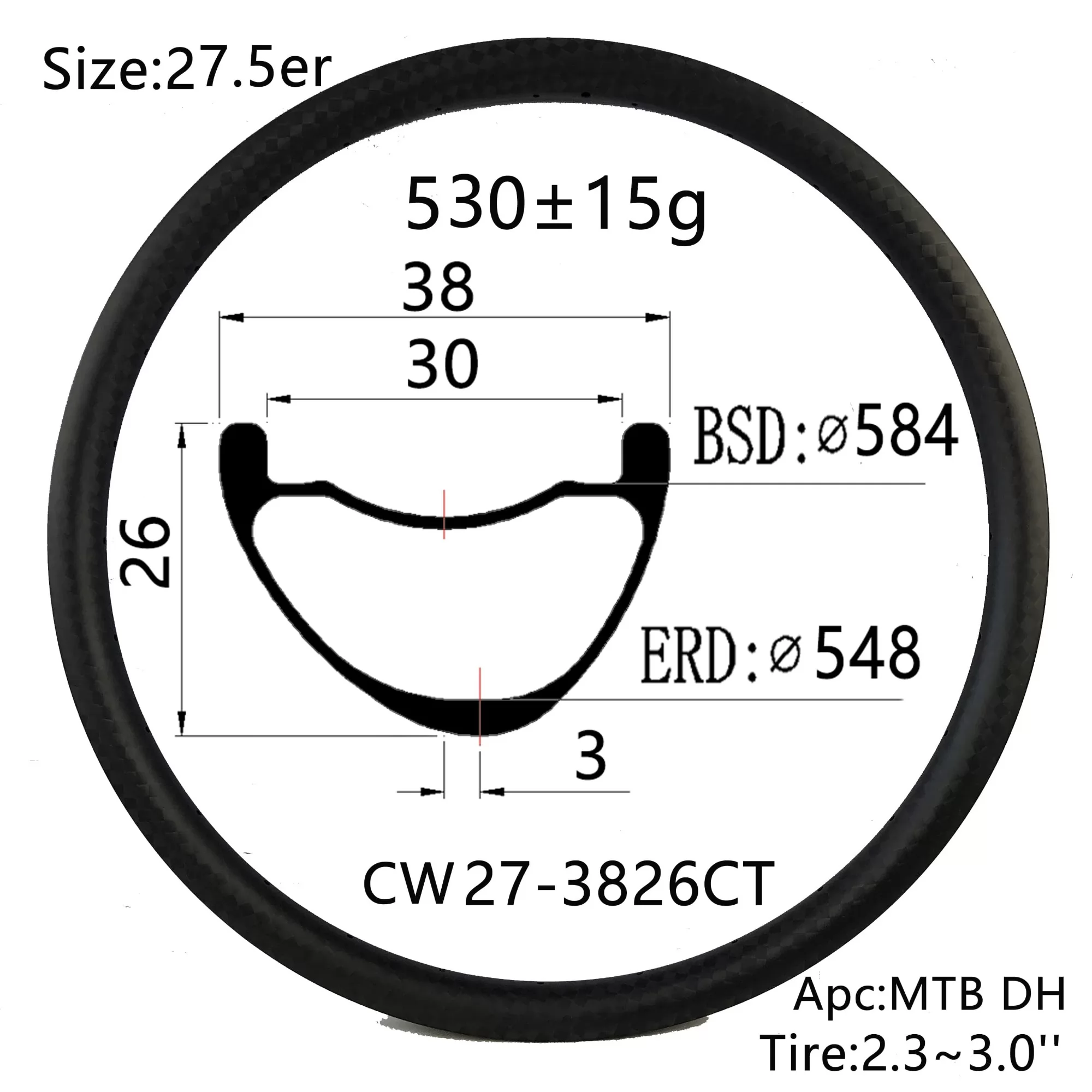 |CW27-3826CT| Special asymmetry design 27.5er mountain bike downhill carbon rim 38mm width 26mm depth cross MTB DH fast wheels racing ride