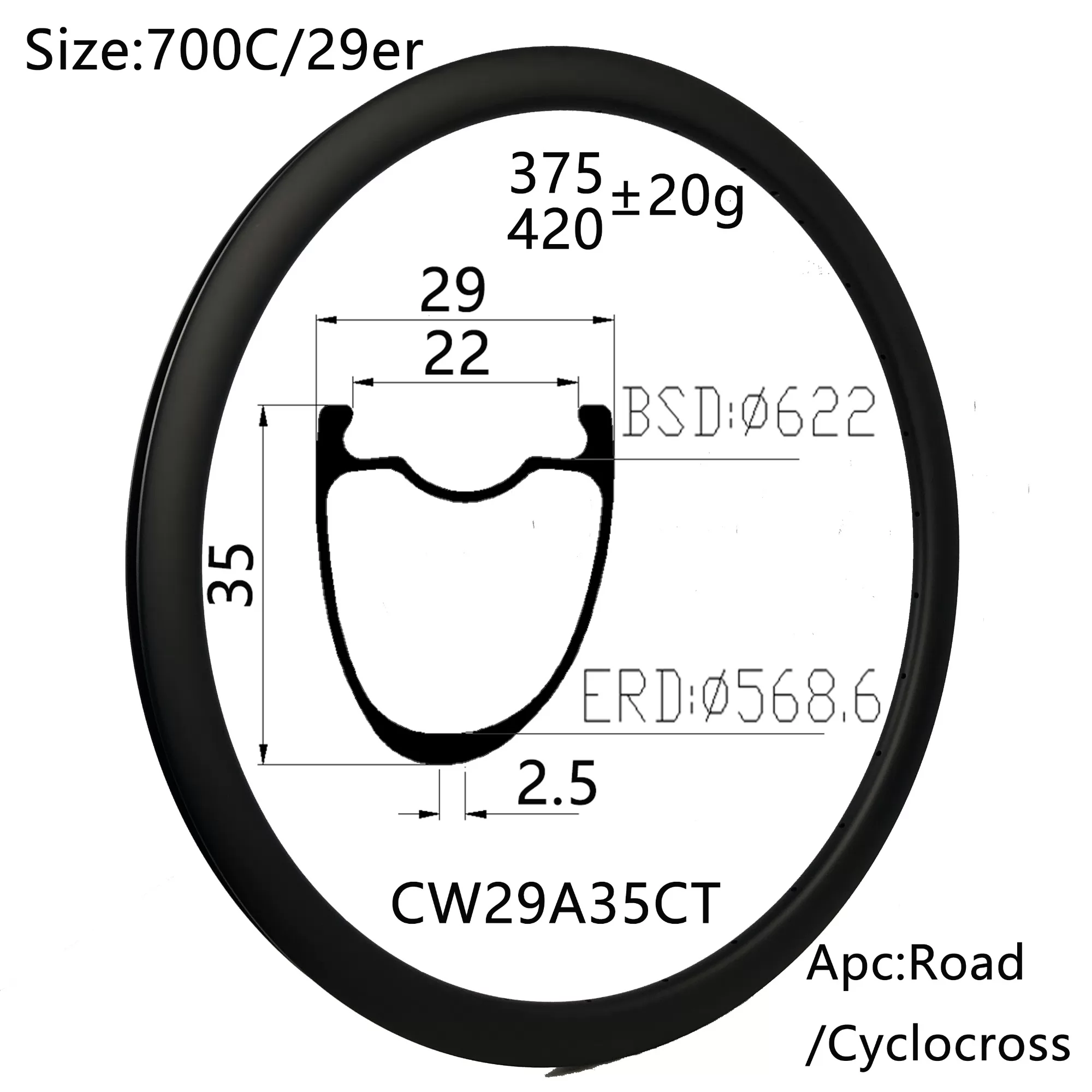 |CW29A35CT| 700C/29er bike carbon rims asymmetry 2.5mm 29mm width 35mm depth gravel cyclocross disc brake/V brake road both available hot production