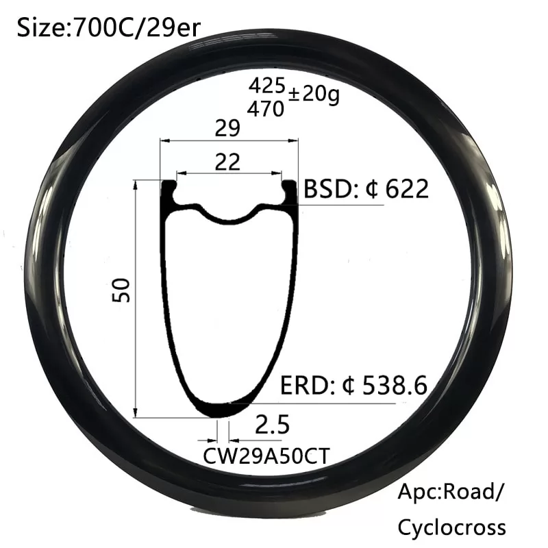 |CW29A50CT| 700C/29er bike asymmetry carbon rim offset 2.5mm 29mm width 50mm deep gravel cyclocross disc brake/V brake road 2 version bicycle accessor