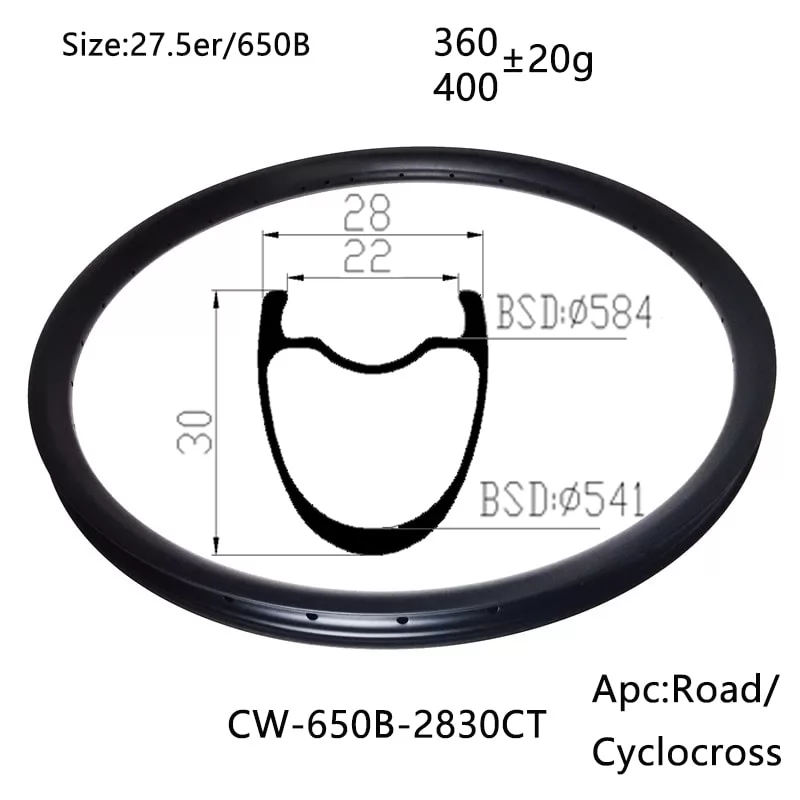 |CW650B-2830CT| 650B/27.5er bike carbon rim 28X30mm gravel cyclocross disc brake/V brake road cycling component hot sale top quality