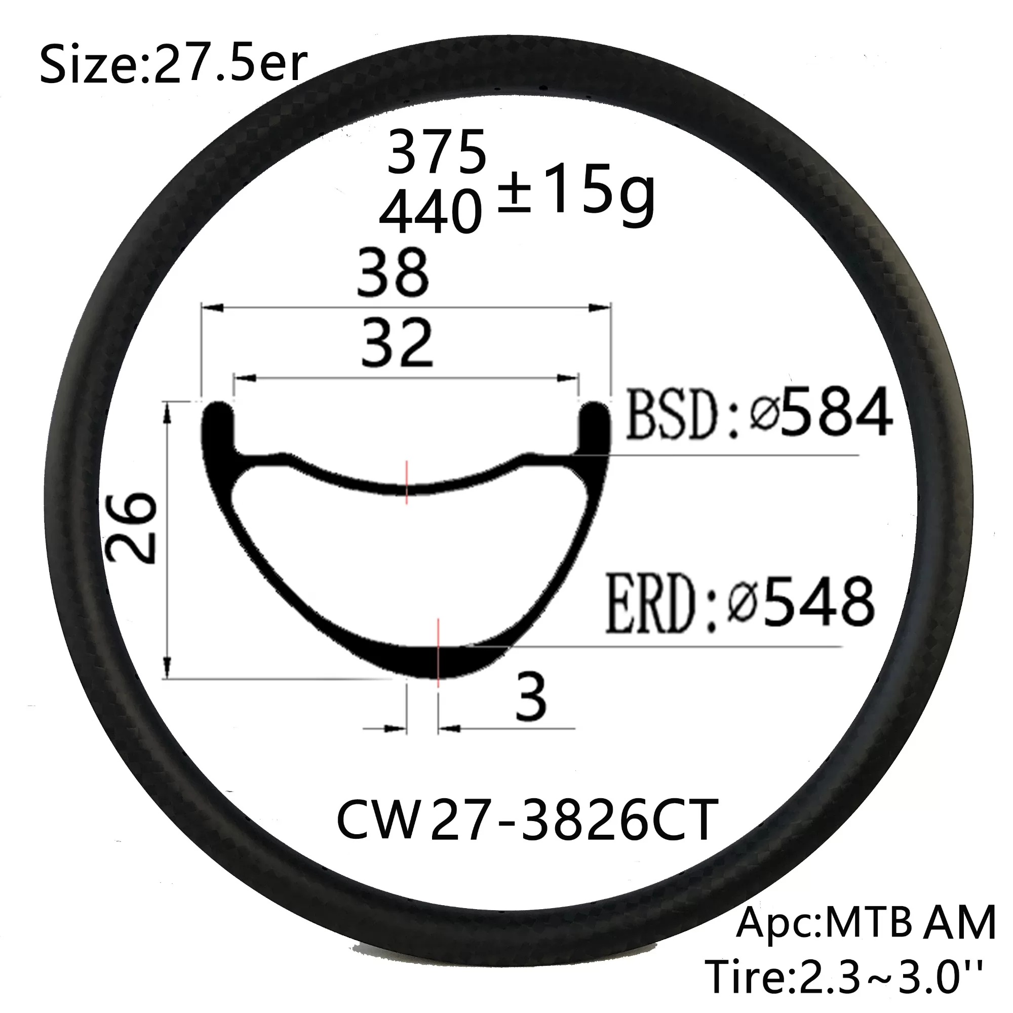 |CW27-3826CT| Special Stronger asymmetry design 27.5er all mountain bike carbon rim 38mm width 26mm depth cross MTB AM version cycles ride