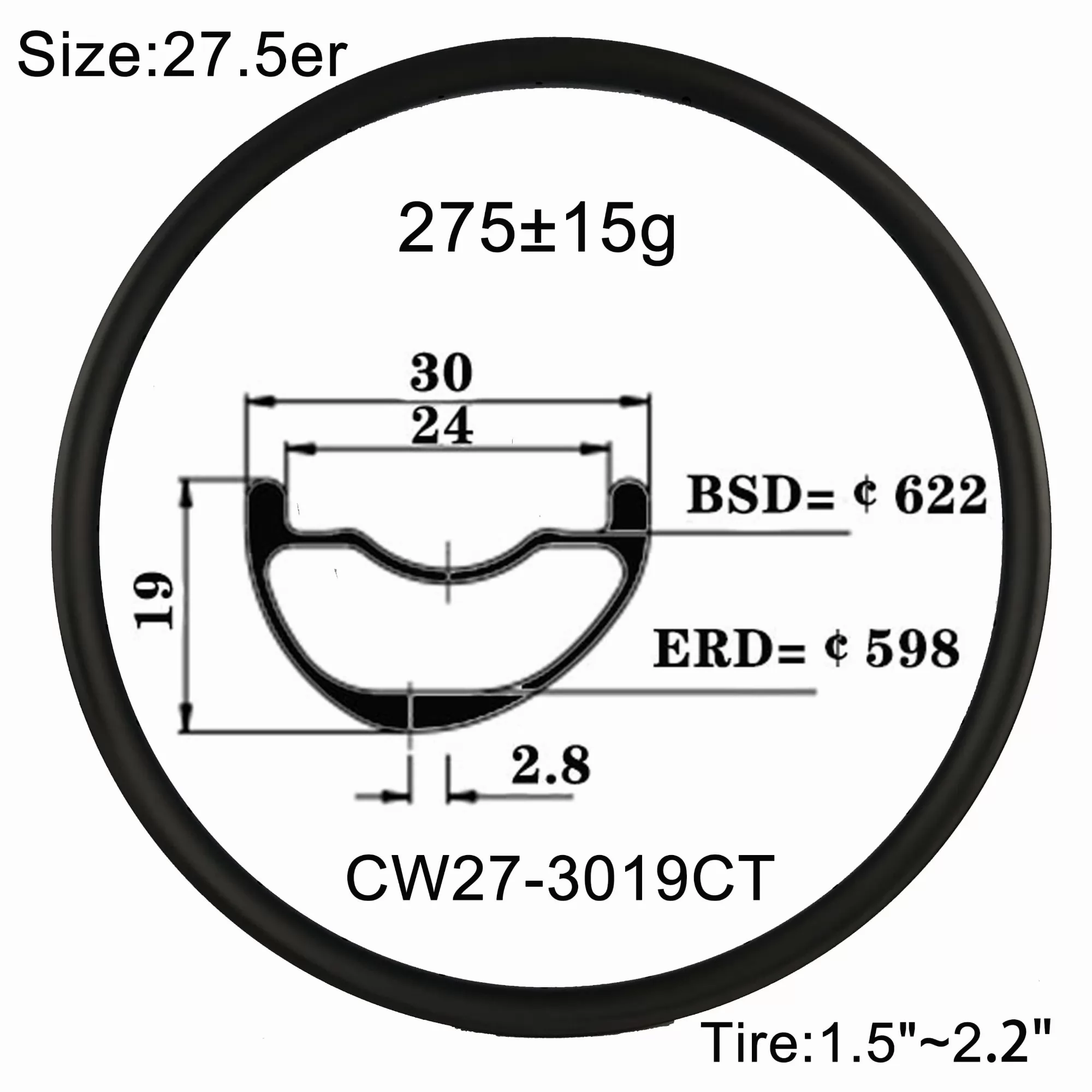 |CW27-3019CT| asymmetry carbon wheel aero test 27.5 inch MTB rims 30X19mm mountain bike super light new version